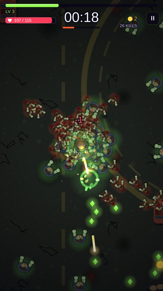 ZOMBIE RUSH gameplay: the player shooting a zombie horde